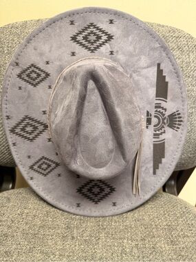Grey Western Felt Hat with Aztec Print